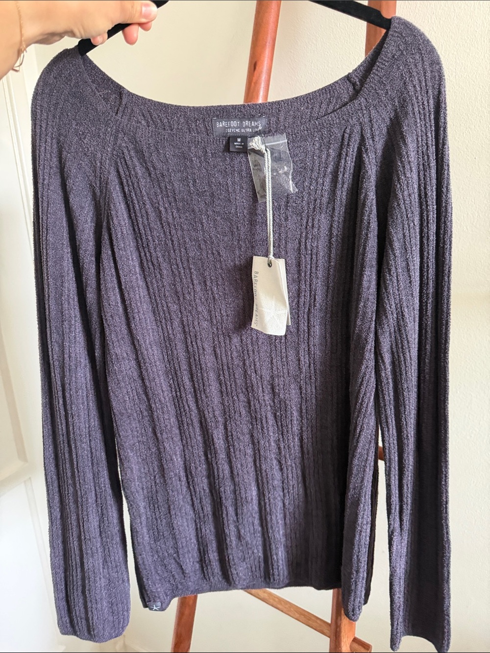 NWT Barefoot Dreams Cozychic ultra lite rib pullover in deep violet